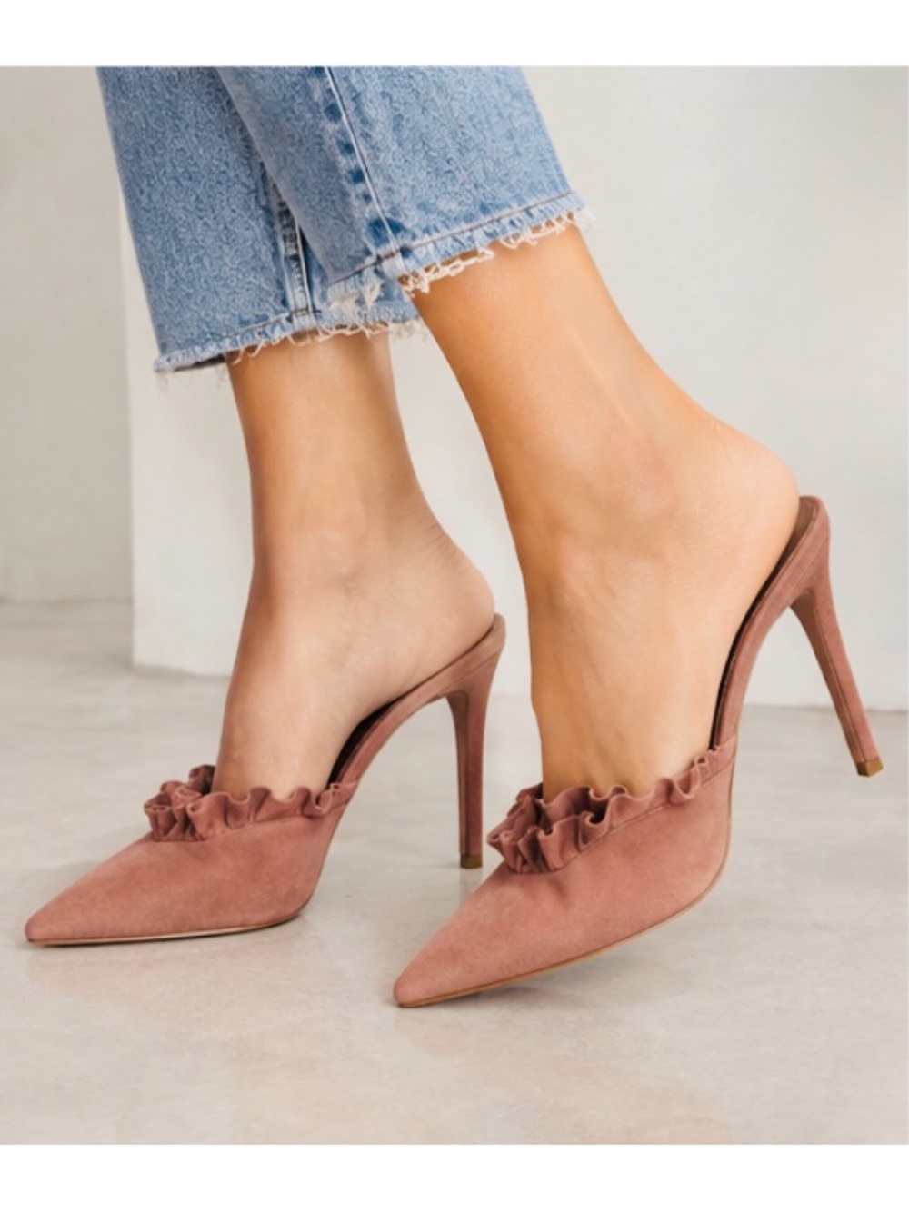 NEW Loeffler Randall pink suede frill heels
